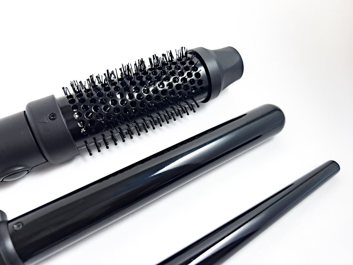 Volume Gold 3-in-1 Thermal Round Brush & Dual Curling Wand Set